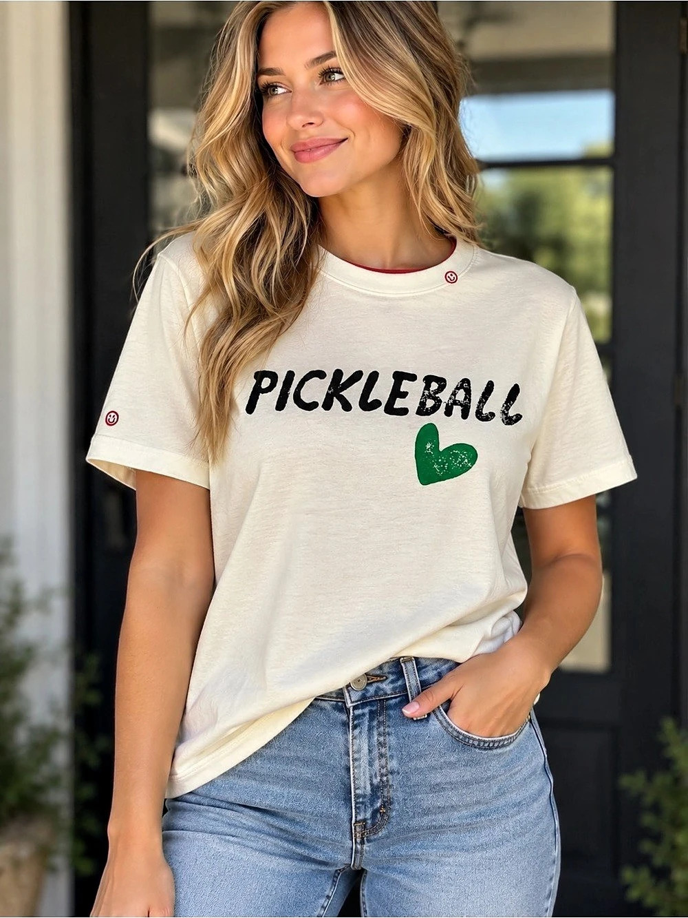 Just Madison Pickleball Short Sleeve Tee Cream & Green Large, new w tags cute!